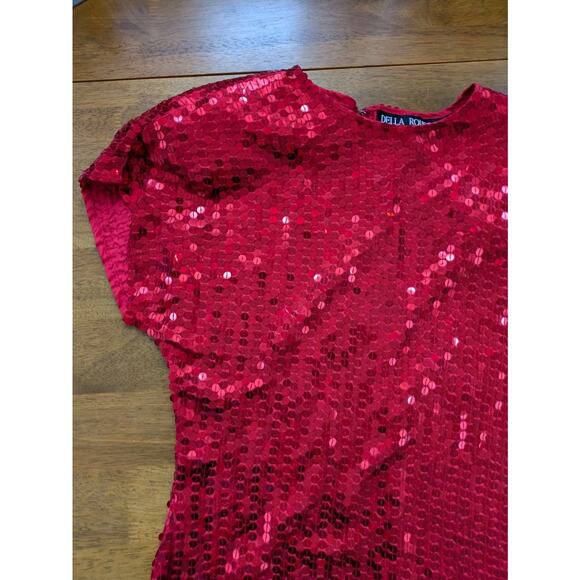 Della Roufogali Red Silk Sequin Top S NWT '80s NYE Party Shoulder Pads Holiday - Picture 7 of 8